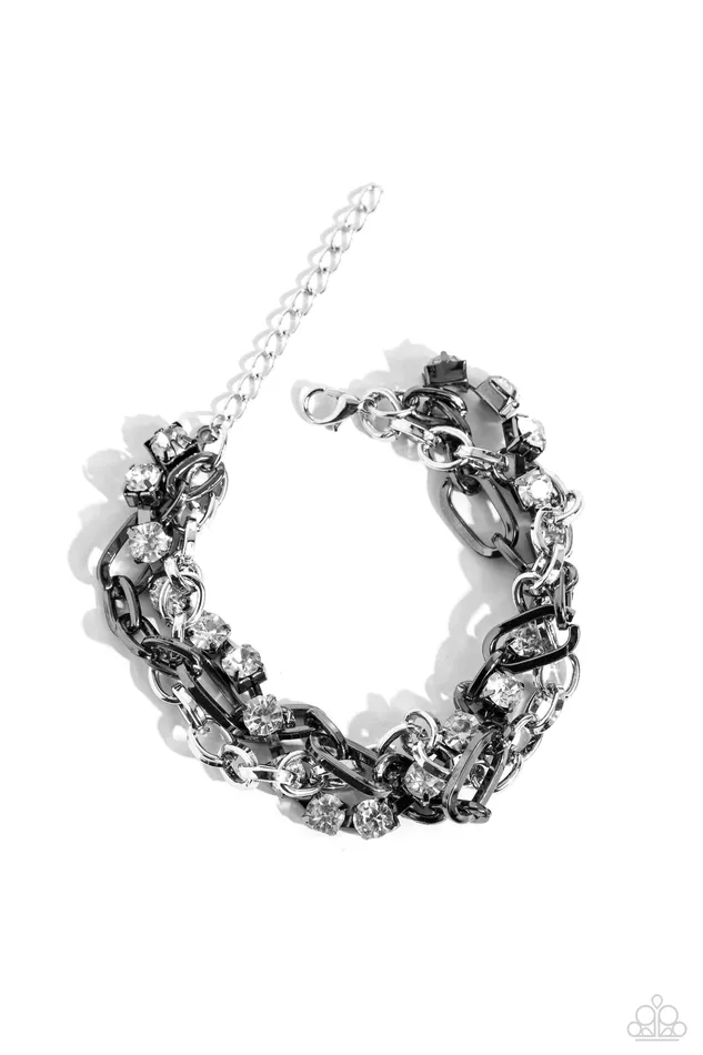 Paparazzi Accessories Bracelets TwoTone Taste Silver and Gunmetla Chunky Chain White Rhinestone Bracelet Paparazzi Paparazzi Accessories Bracelets TwoTone Taste Silver and Gunmetla Chunky Chain White Rhinestone Bracelet Paparazzi
