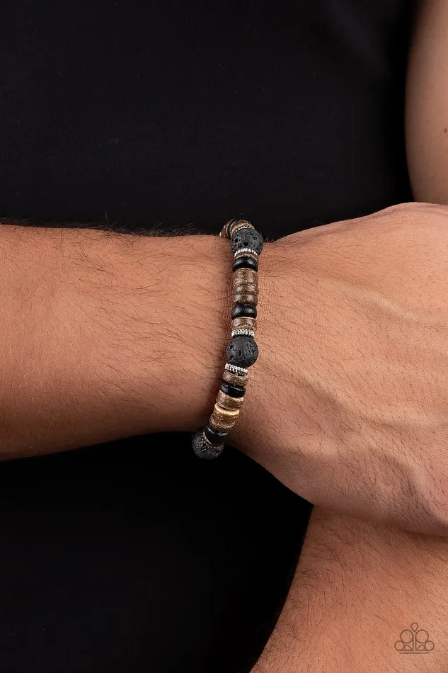 Paparazzi Accessories Bracelets Volcanic Variety Multi Silver Lava Brown Wooden Bead Stretchy Bracelet Paparazzi