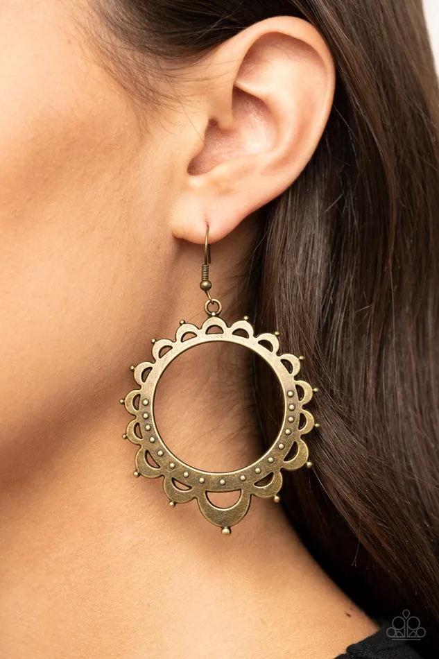 Paparazzi Accessories Casually Capricious Brass Sunburst Earrings Paparazzi Earrings