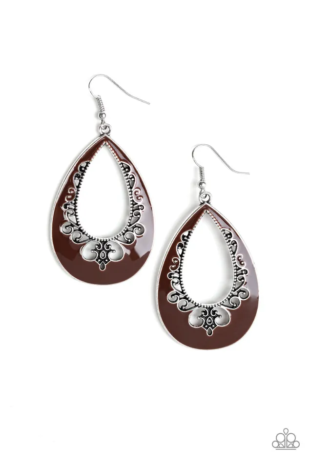 Paparazzi Accessories Compliments To The CHIC Brown Silver Teardrop Earrings Paparazzi Earrings Paparazzi Accessories Compliments To The CHIC Brown Silver Teardrop Earrings Paparazzi Earrings