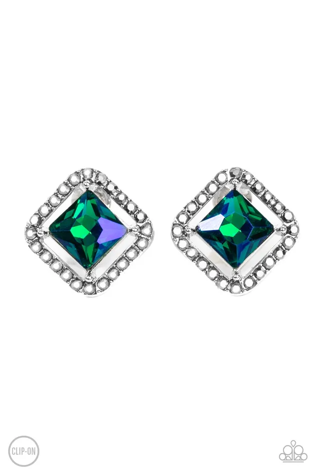 Paparazzi Accessories Cosmic Catwalk Green UV Shimmer Gem Hematite Rhinestone ClipOn Earrings Paparazzi Earrings Paparazzi Accessories Cosmic Catwalk Green UV Shimmer Gem Hematite Rhinestone ClipOn Earrings Paparazzi Earrings