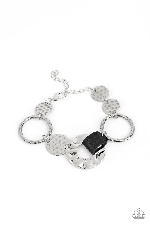 Paparazzi Accessories Desert Scraps Black Leather Silver Disc Bracelet Paparazzi Bracelets Paparazzi Accessories Desert Scraps Black Leather Silver Disc Bracelet Paparazzi Bracelets