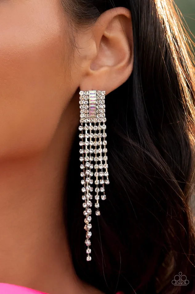 Paparazzi Accessories Earrings ALister Affirmations Multi Iridescent and White Rhinestone Post Earrings Paparazzi May 2022 Life of the Party Exclusive