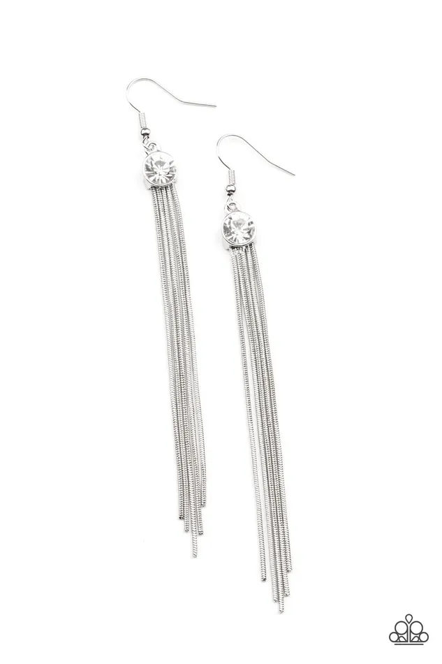 Paparazzi Accessories Earrings Always In Motion White Rhinestone Silver Snake Chain Earrings Paparazzi Paparazzi Accessories Earrings Always In Motion White Rhinestone Silver Snake Chain Earrings Paparazzi