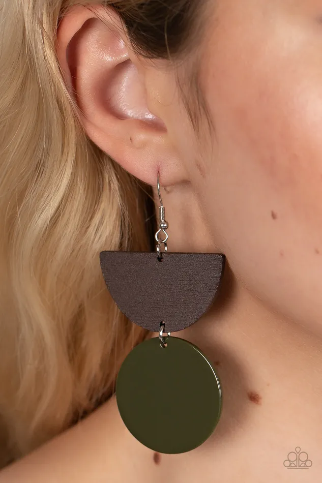 Paparazzi Accessories Earrings Beach Bistro Green and Brown Wood Earrings Paparazzi