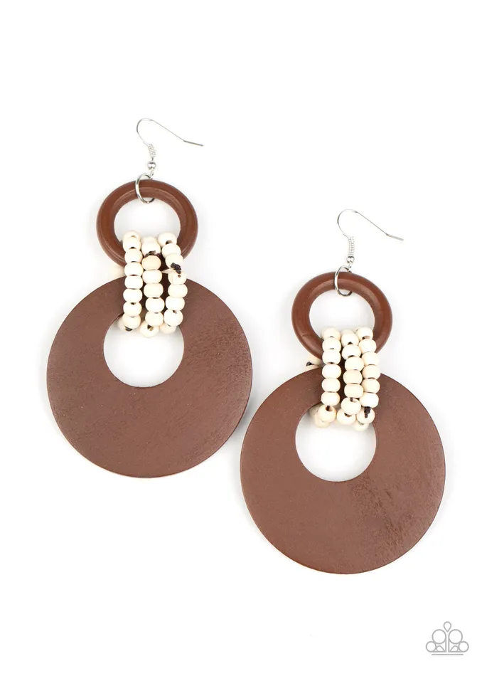 Paparazzi Accessories Earrings Beach Day Drama Brown Wooden Circle White Small Bead Earrings Paparazzi Paparazzi Accessories Earrings Beach Day Drama Brown Wooden Circle White Small Bead Earrings Paparazzi