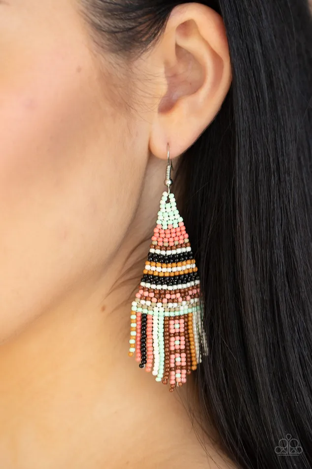 Paparazzi Accessories Earrings Beaded Bohemian Paparazzi Green Coral Brown and Black Seed Bead Earrings