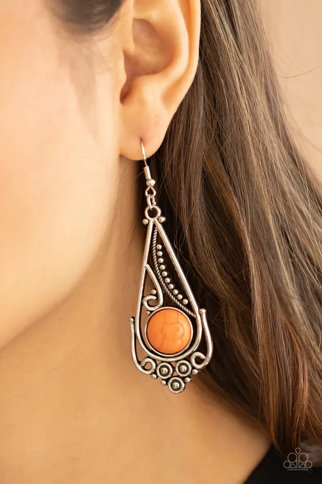 Paparazzi Accessories Earrings Canyon Climate Orange Stone Silver Earrings Paparazzi