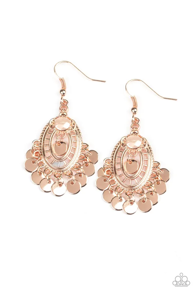 Paparazzi Accessories Earrings Chime Chic Rose Gold Disc Dangle Earrings
