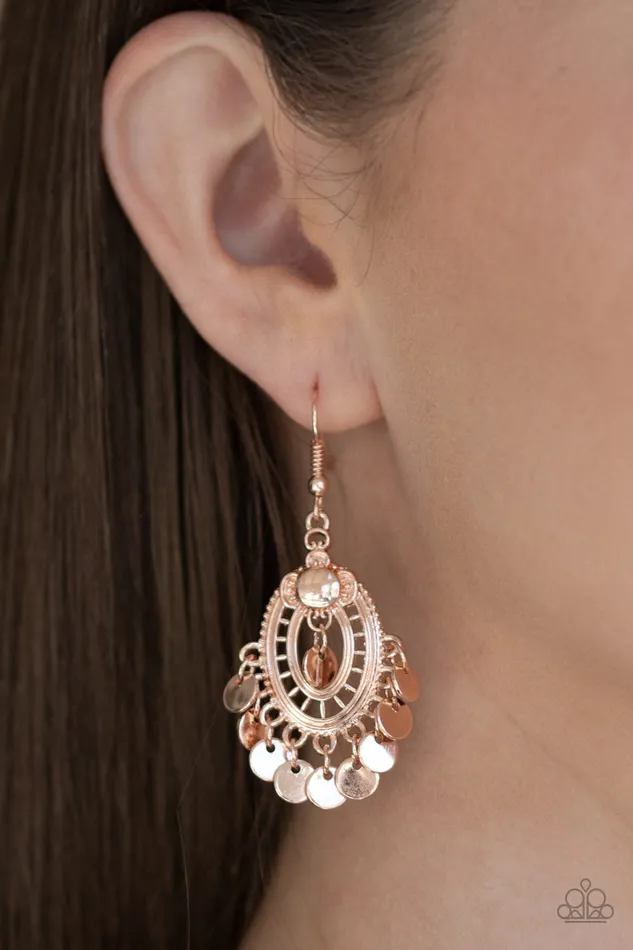Paparazzi Accessories Earrings Chime Chic Rose Gold Disc Dangle Earrings