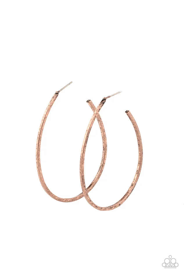 Paparazzi Accessories Earrings Cool Curves Copper Oval Hoop Earrings Paparazzi
