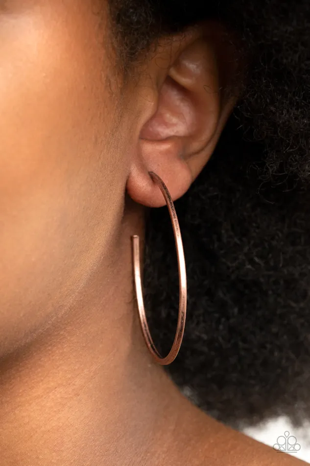 Paparazzi Accessories Earrings Cool Curves Copper Oval Hoop Earrings Paparazzi