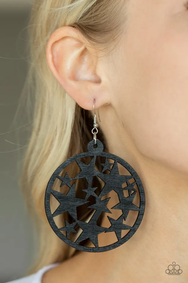 Paparazzi Accessories Earrings Cosmic Paradise Black Wooden Star Circle Earrings Paparazzi