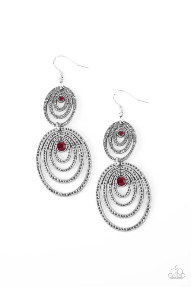 Paparazzi Accessories Earrings Cosmic Twirl Red Rhinestone Silver Oval Earrings Paparazzi Paparazzi Accessories Earrings Cosmic Twirl Red Rhinestone Silver Oval Earrings Paparazzi