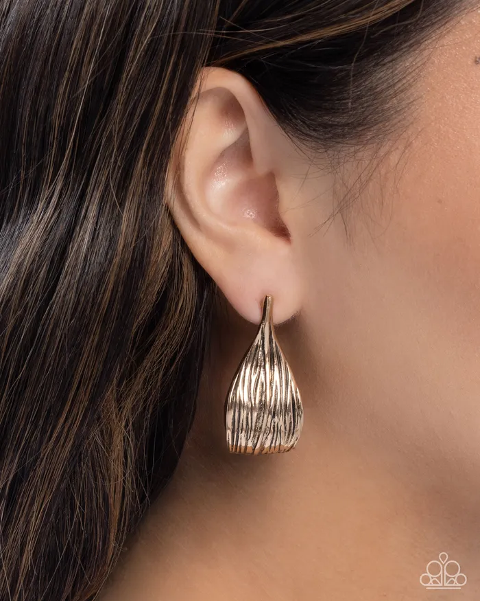 Paparazzi Accessories Earrings Curly Comfort Gold Textured Teardrop Post Earrings Paparazzi