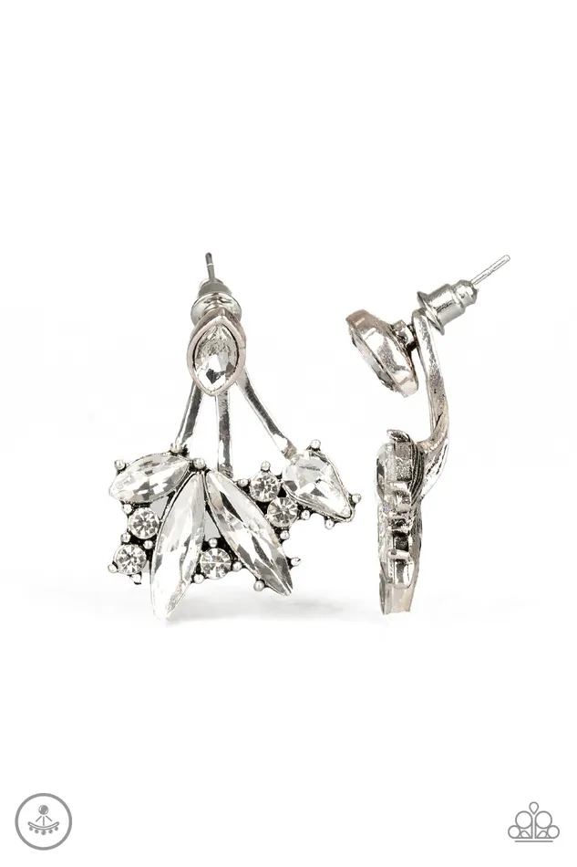 Paparazzi Accessories Earrings Deco Dynamite White Rhinestone Silver Jacket Earrings Paparazzi Paparazzi Accessories Earrings Deco Dynamite White Rhinestone Silver Jacket Earrings Paparazzi
