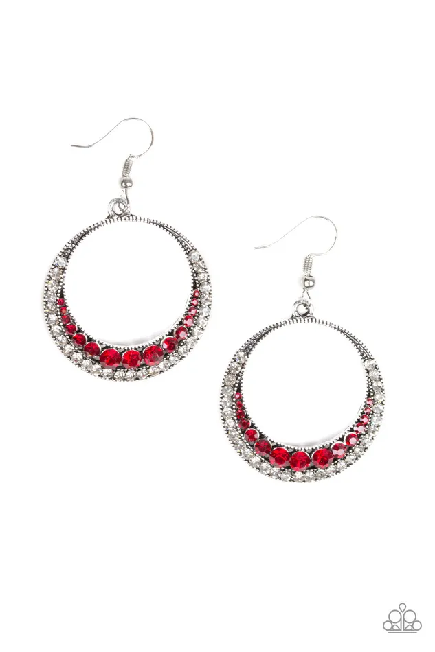 Paparazzi Accessories Earrings Demanding Dazzle Paparazzi Red and White Rhinestone Silver Hoop Earrings Paparazzi Accessories Earrings Demanding Dazzle Paparazzi Red and White Rhinestone Silver Hoop Earrings