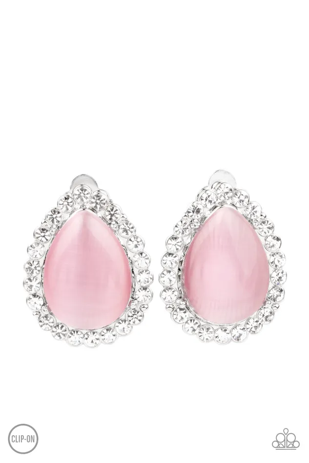 Paparazzi Accessories Earrings Downright Demure Pink Cats Eye Silver ClipOn Earrings Paparazzi Paparazzi Accessories Earrings Downright Demure Pink Cats Eye Silver ClipOn Earrings Paparazzi