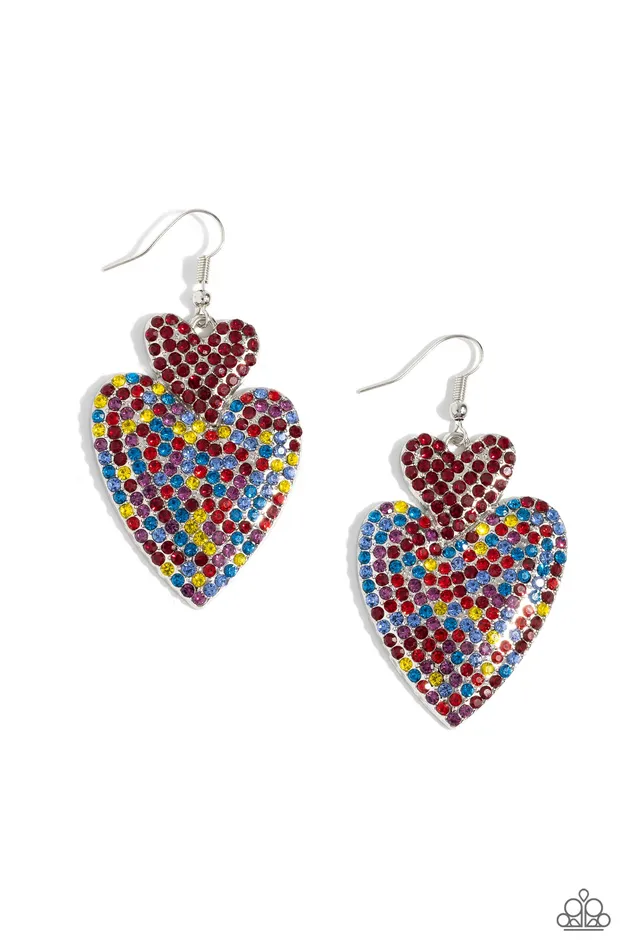 Paparazzi Accessories Earrings Flirting Flourish Red and Colorful Rhinestone Heart Earrings Paparazzi Paparazzi Accessories Earrings Flirting Flourish Red and Colorful Rhinestone Heart Earrings Paparazzi