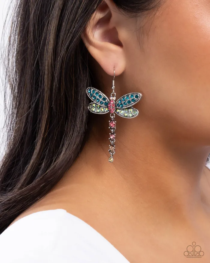 Paparazzi Accessories Earrings Hey I Heard You Were A Wild One Multi Color Gem Silver Dragonfly Earrings Paparazzi