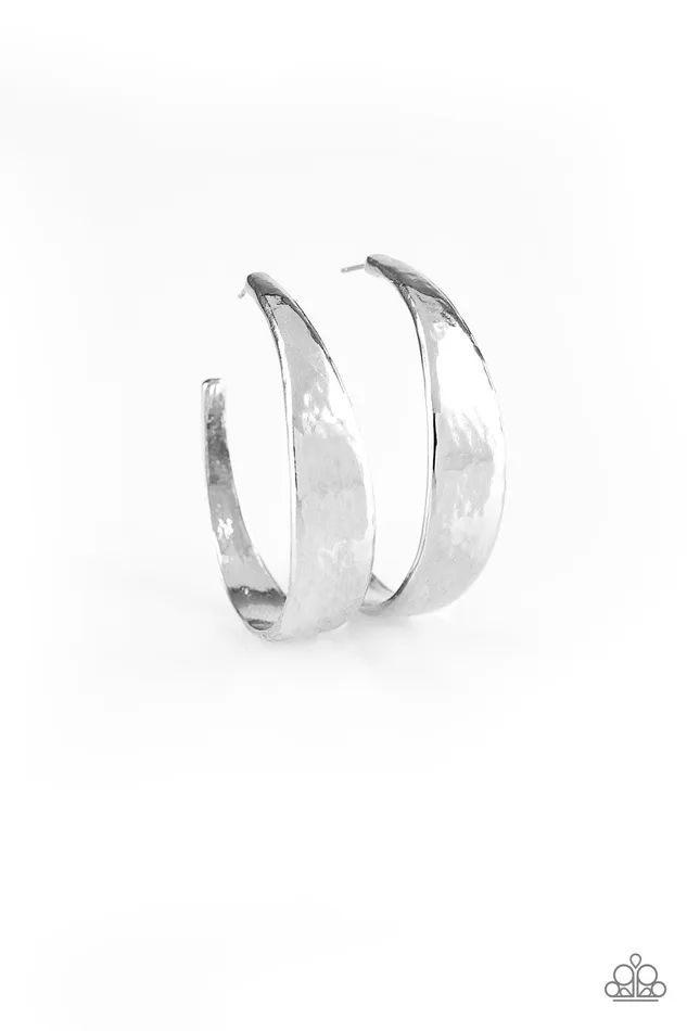 Paparazzi Accessories Earrings Hoop and Holler Paparazzi Silver Hammered Thick Hoop Earrings