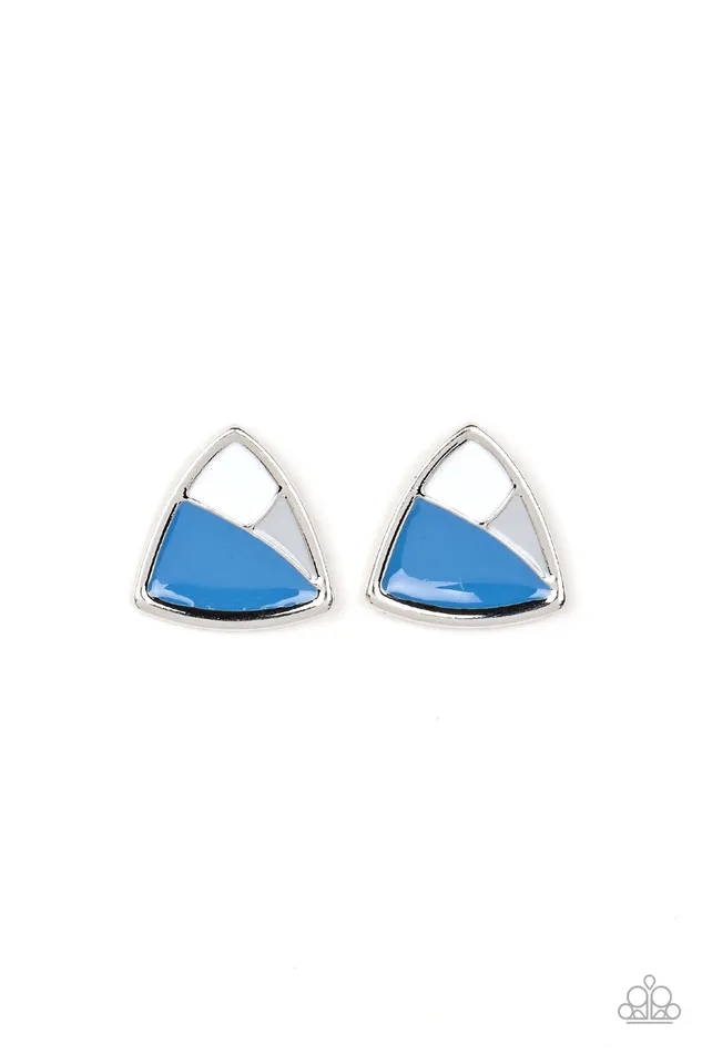 Paparazzi Accessories Earrings Kaleidoscopic Collision Blue White and Gray Silver Geometric Post Earrings Paparazzi Paparazzi Accessories Earrings Kaleidoscopic Collision Blue White and Gray Silver Geometric Post Earrings Paparazzi