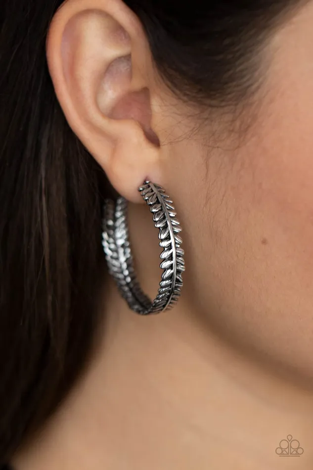 Paparazzi Accessories Earrings Laurel Gardens Silver Leaf Hoop Earrings Paparazzi