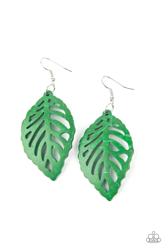 Paparazzi Accessories Earrings LEAF Em Hanging Green Wooden Earrings Paparazzi