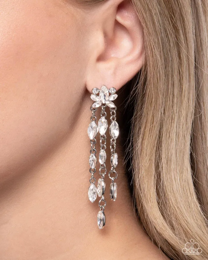 Paparazzi Accessories Earrings Lively Lure White Rhinestone Silver Post Earrings Paparazzi