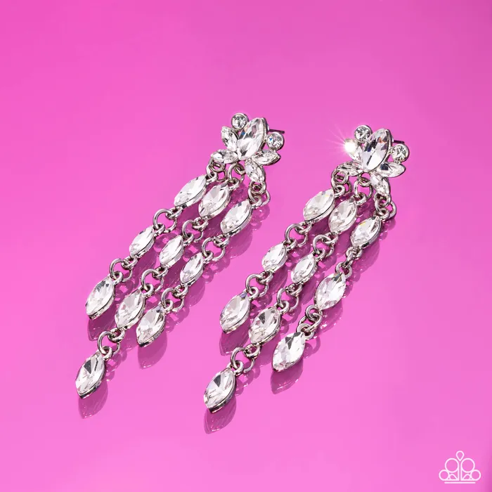Paparazzi Accessories Earrings Lively Lure White Rhinestone Silver Post Earrings Paparazzi