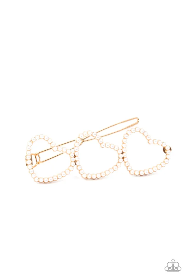Paparazzi Accessories Earrings Love Struck Gold Frame White Pearl Hair Clip Paparazzi