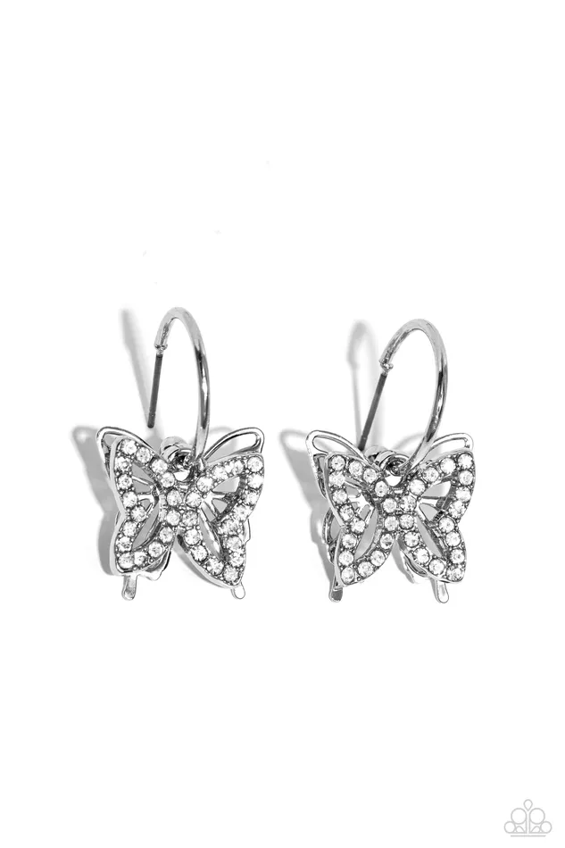 Paparazzi Accessories Earrings Lyrical Layers White Rhinestone Silver Buttefly Tiny Hoop Earrings Paparazzi Paparazzi Accessories Earrings Lyrical Layers White Rhinestone Silver Buttefly Tiny Hoop Earrings Paparazzi