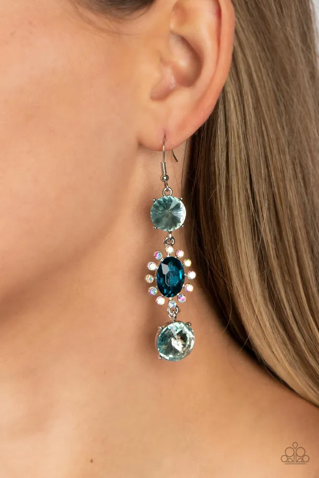 Paparazzi Accessories Earrings Magical Melodrama Blue Iridescent Gem Silver Earrings Paparazzi