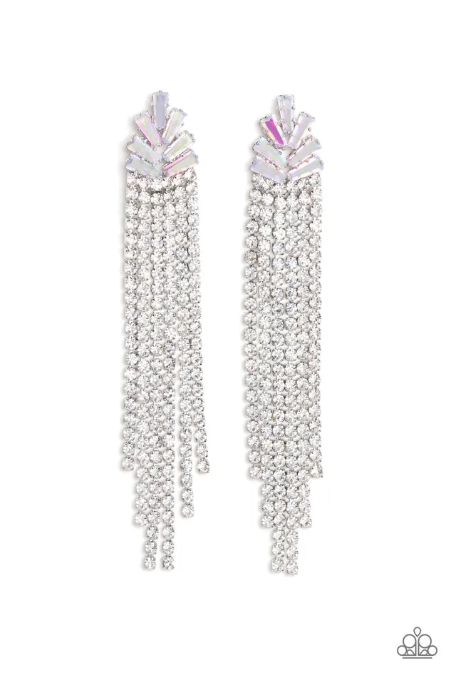Paparazzi Accessories Earrings Overnight Sensation Multi Iridescent and White Rhinestone Tassel Post Earrings Paparazzi Life of the Party November 2022 Paparazzi Accessories Earrings Overnight Sensation Multi Iridescent and White Rhinestone Tassel Post Earrings Paparazzi Life of the Party November 2022