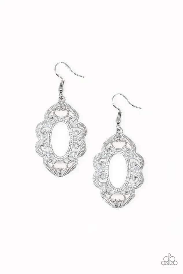Paparazzi Accessories Earrings Paparazzi Mantras and Mandalas White Silver Filigree Earring Paparazzi Accessories Earrings Paparazzi Mantras and Mandalas White Silver Filigree Earring