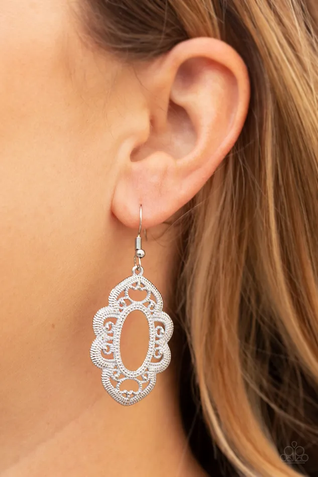 Paparazzi Accessories Earrings Paparazzi Mantras and Mandalas White Silver Filigree Earring Paparazzi Accessories Earrings Paparazzi Mantras and Mandalas White Silver Filigree Earring