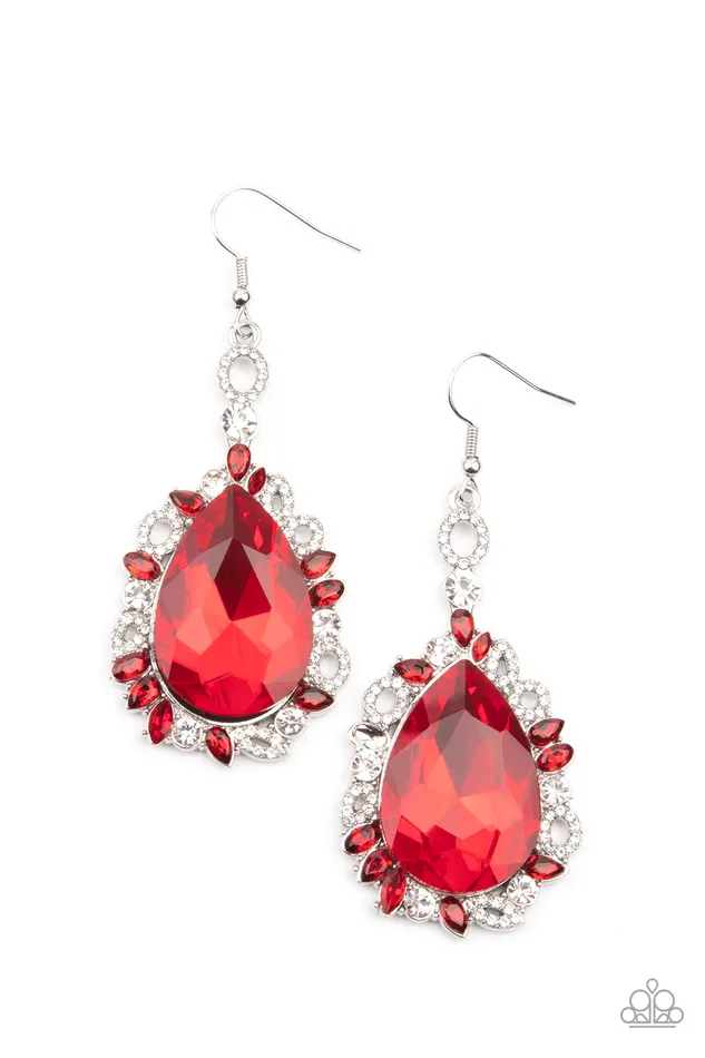 Paparazzi Accessories Earrings Royal Recognition Red and White Rhinestone Silver Earrings Paparazzi Paparazzi Accessories Earrings Royal Recognition Red and White Rhinestone Silver Earrings Paparazzi