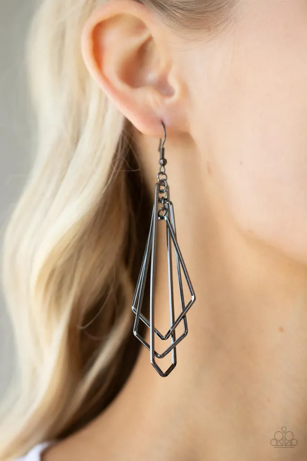 Paparazzi Accessories Earrings Shape Shifting Shimmer Black Gunmetal Geometric Dangle Earrings Paparazzi