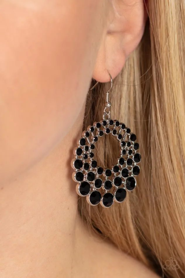 Paparazzi Accessories Earrings So SelfGLOWrious Black Rhinestone Silver Earrings Paparazzi