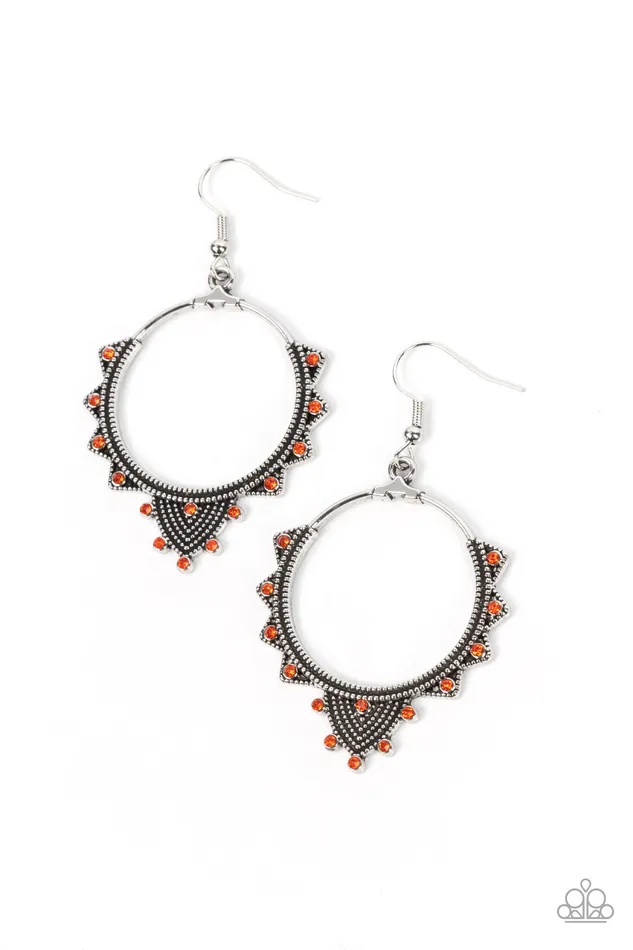 Paparazzi Accessories Earrings Textured Twinkle Orange Bead Silver Earrings Paparazzi Paparazzi Accessories Earrings Textured Twinkle Orange Bead Silver Earrings Paparazzi