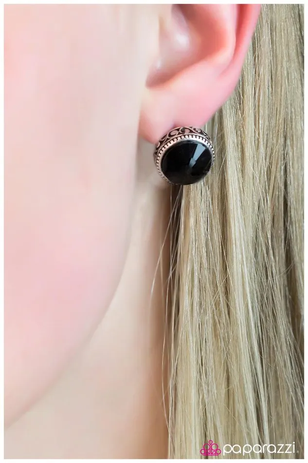 Paparazzi Accessories Earrings The Grand Prix Black Circle Gem Silver Post Earrings Paparazzi