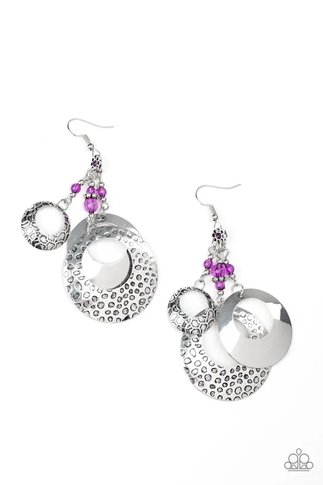 Paparazzi Accessories Earrings Wanderlust Garden Purple Beads Silver Hammered Rings Earrings Paparazzi Accessories Earrings Wanderlust Garden Purple Beads Silver Hammered Rings Earrings