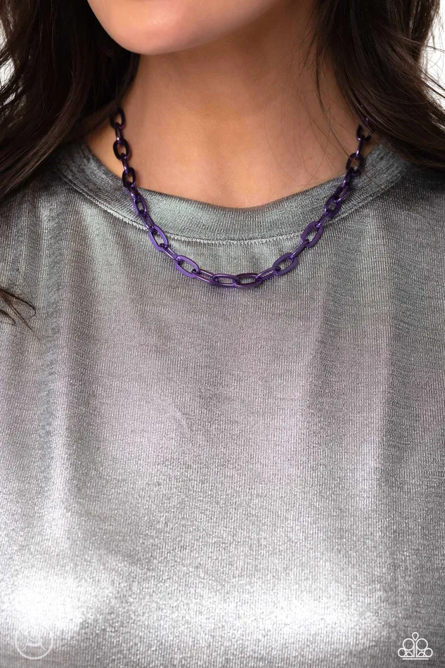 Paparazzi Accessories Exuberant Encore Purple Metallic Chain Choker Necklace Paparazzi Necklaces