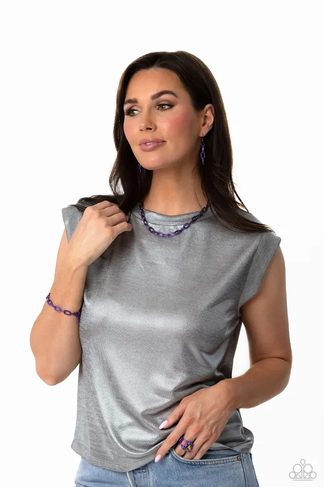 Paparazzi Accessories Exuberant Encore Purple Metallic Chain Choker Necklace Paparazzi Necklaces
