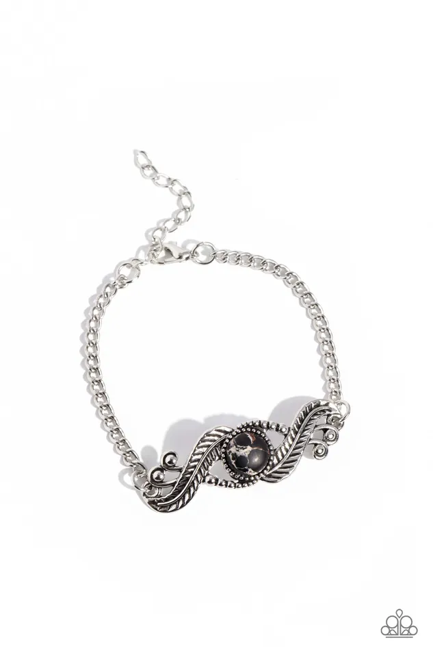 Paparazzi Accessories Eye in the Sky Black Stone Silver Feather Bracelet Paparazzi Bracelets Paparazzi Accessories Eye in the Sky Black Stone Silver Feather Bracelet Paparazzi Bracelets