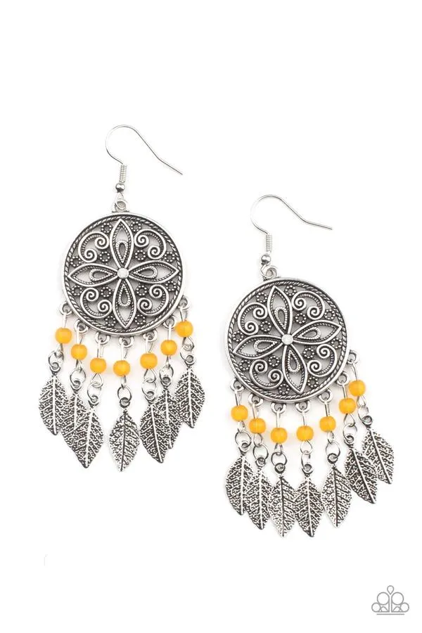 Paparazzi Accessories FreeSpirited Fashionista Orange Bead Silver Leaf Fringe Earrings Earrings Paparazzi Accessories FreeSpirited Fashionista Orange Bead Silver Leaf Fringe Earrings Earrings