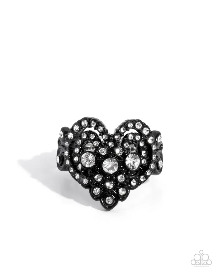 Paparazzi Accessories Gallant Glitter Black Heart White Rhinestone Ring Paparazzi Rings Paparazzi Accessories Gallant Glitter Black Heart White Rhinestone Ring Paparazzi Rings