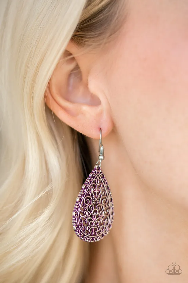 Paparazzi Accessories Indie Idol Purple Filigree Silver Earrings Paparazzi Earrings