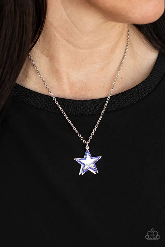 Paparazzi Accessories Necklaces American Anthem Blue Rhinestone Silver Star Necklace Paparazzi