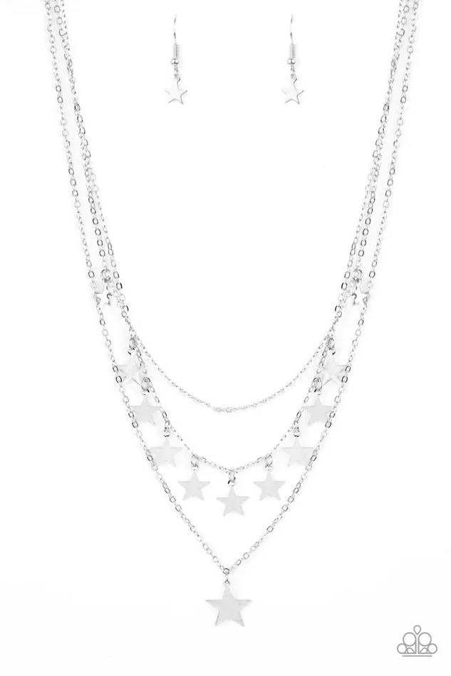 Paparazzi Accessories Necklaces Americana Girl Silver Star Chain Layered Necklace Paparazzi Paparazzi Accessories Necklaces Americana Girl Silver Star Chain Layered Necklace Paparazzi
